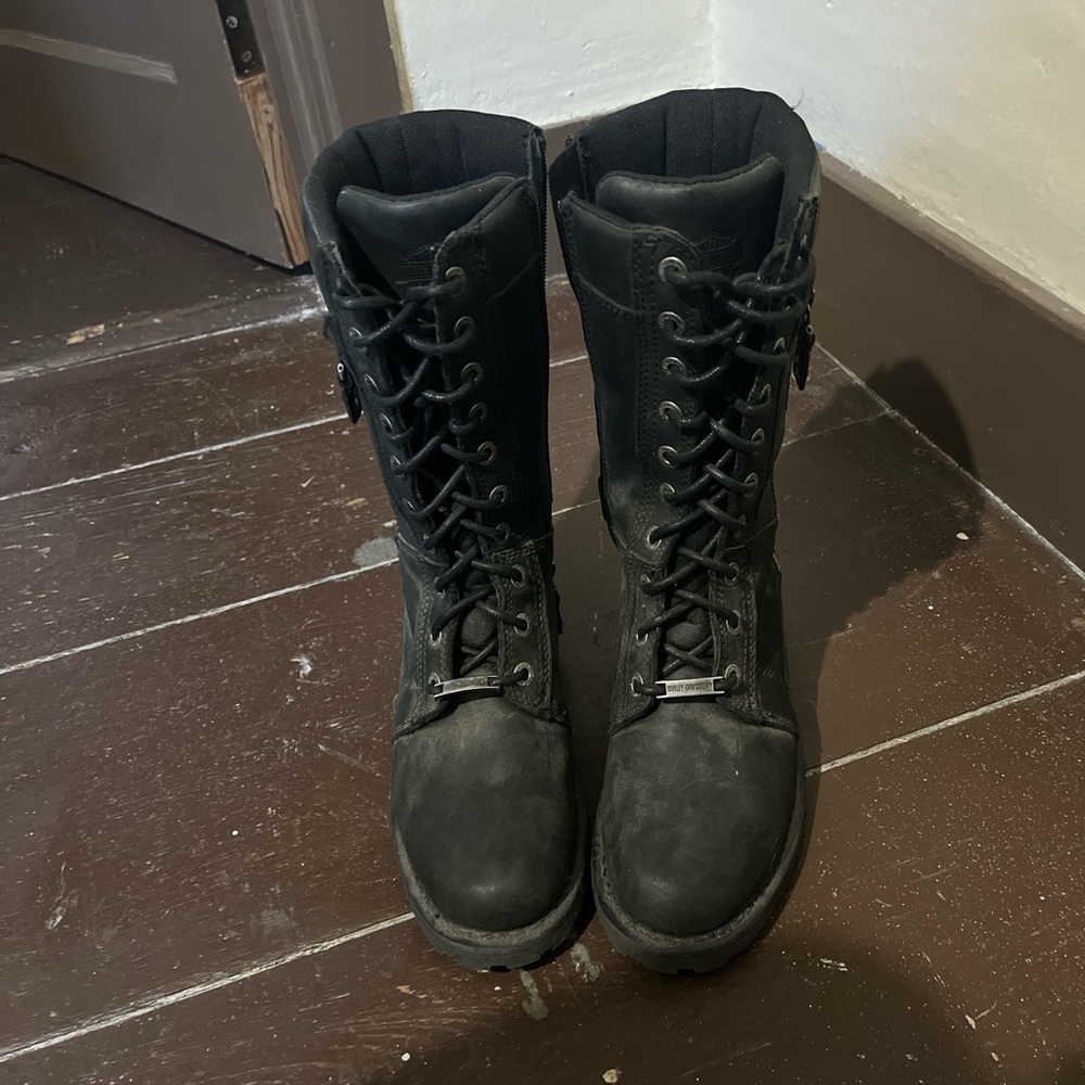 Harley-Davidson Women’s Darien 11” Lace-Up Black Leather Riding Boots D84472